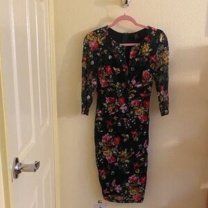 NWOT Vfshow Floral Black Long Sleeve Dress, Size S